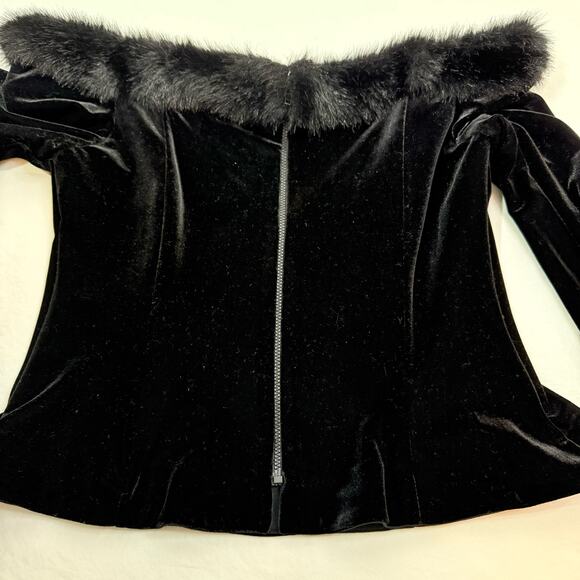 Y2K Velvet Top LP Off the Shoulder Fur Trim Corset Whimsigoth Fairygrunge Preppy - Picture 3 of 9